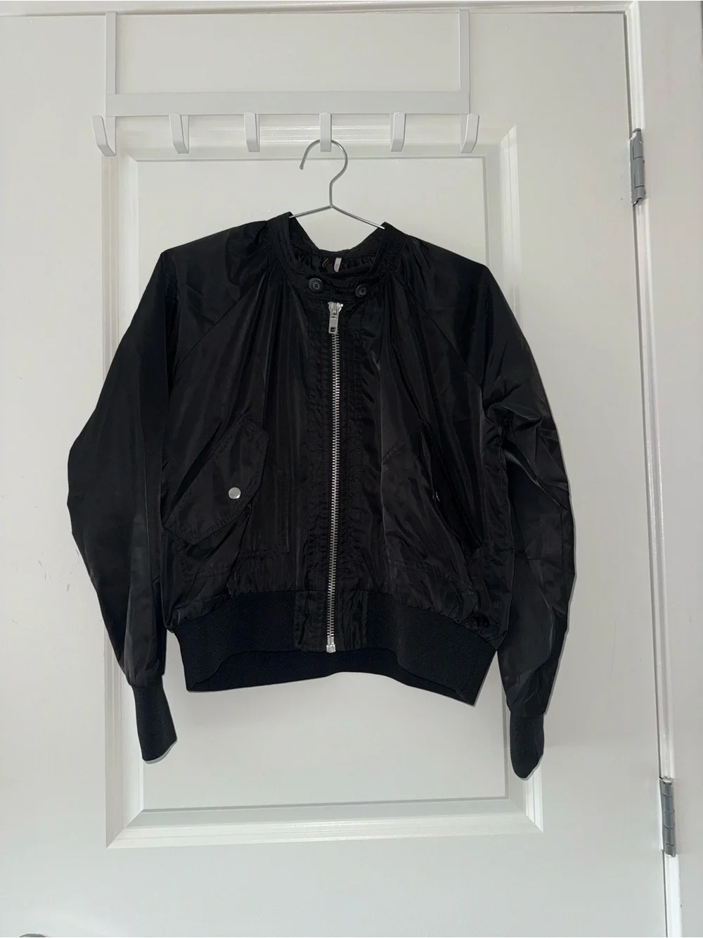 Free People So Fly Bomber Jacket Black Ruched Full Zip Size S